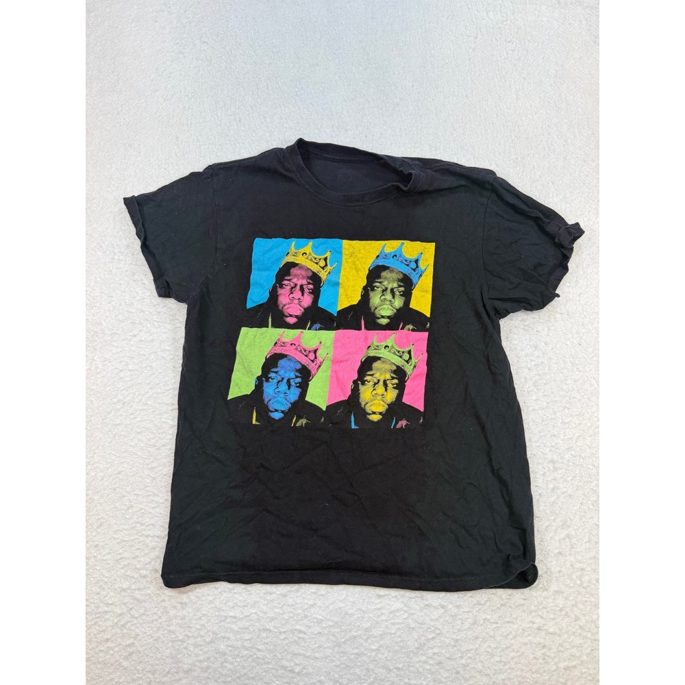 Notorious BIG Biggie Smalls Pop Art Crown Graphic T-Shirt Black Mens Small
